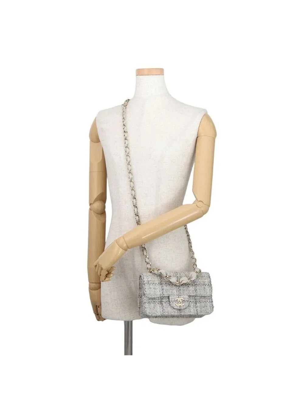 Chanel Chain Shoulder Bag CC Logo Quilted Single Flap Tweed